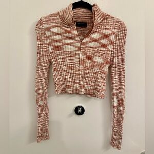 Urban Outfitters Ribbed Quarter Zip Cropped Top